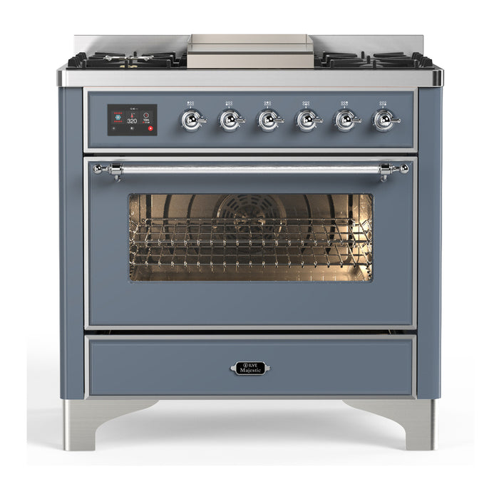 ILVE Majestic III 36" Dual Fuel, Range, Blue Grey, Burnished Trim UM36FNR3BGB