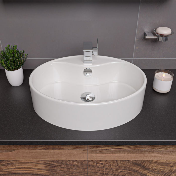 ALFI brand White 22" Oval Above Mount Ceramic Sink, Faucet Hole ABC910