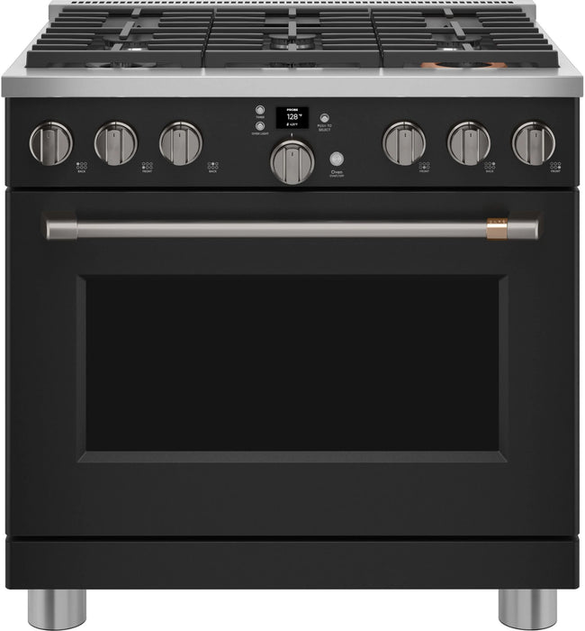 Cafe 36" Smart Commercial Style Gas Range, Matte Black CGY366P3TD1