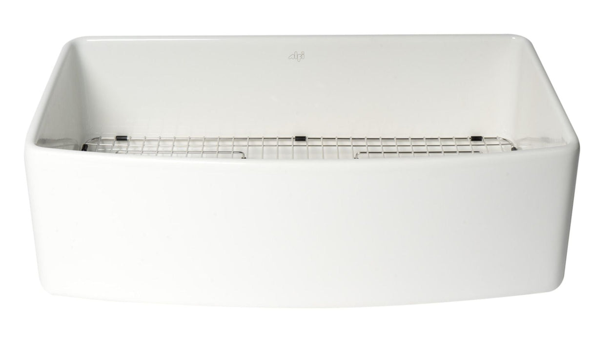 ALFI Brand White Smooth Curved Apron 33" Single Bowl Fireclay Farm Sink ABFC3320S-W