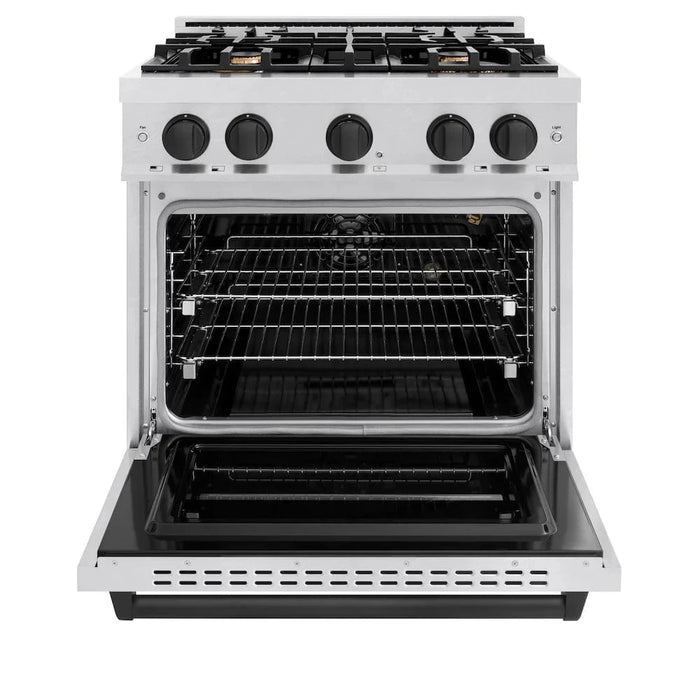 ZLINE 30"Classic Gas Range, Convection Gas Oven, DuraSnow® Stainless Steel, Matte Black CGRSZ-30-MB