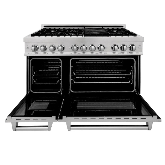 ZLINE 48" Dual Fuel Snow Stainless Range, Snow Stainless Door, Griddle RAS-SN-GR-48