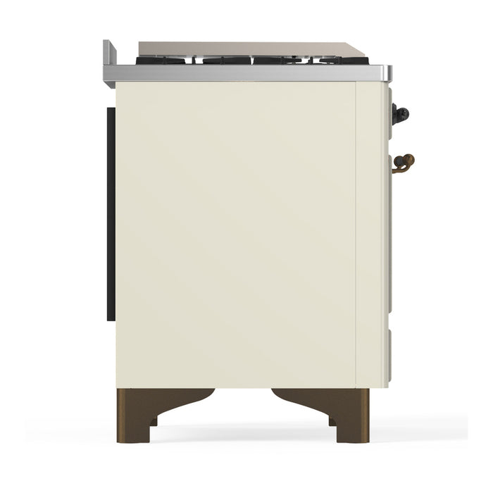 ILVE Majestic III 48" Dual Fuel, Range, Antique White, Burnished Trim UM48FQNR3AWB