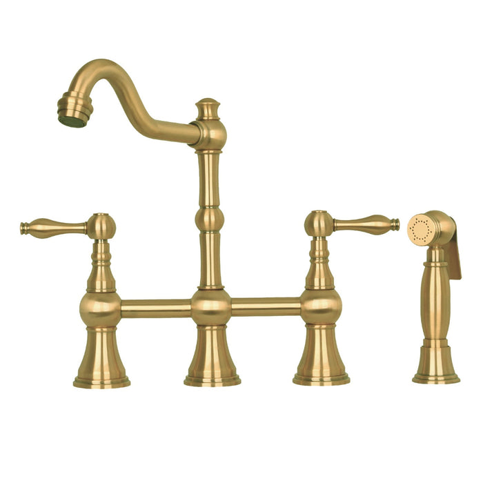 Two-Handles Copper Bridge Kitchen Faucet with Side Sprayer - AK96718C