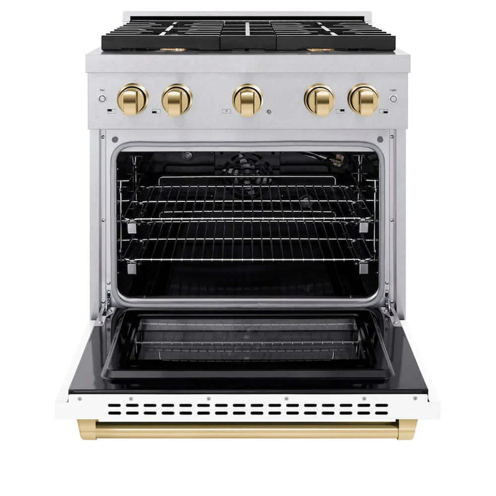 ZLINE 30"Gas Range, Convection Gas Oven, DuraSnow® White Matte, Gold SGRSZ-WM-30-G