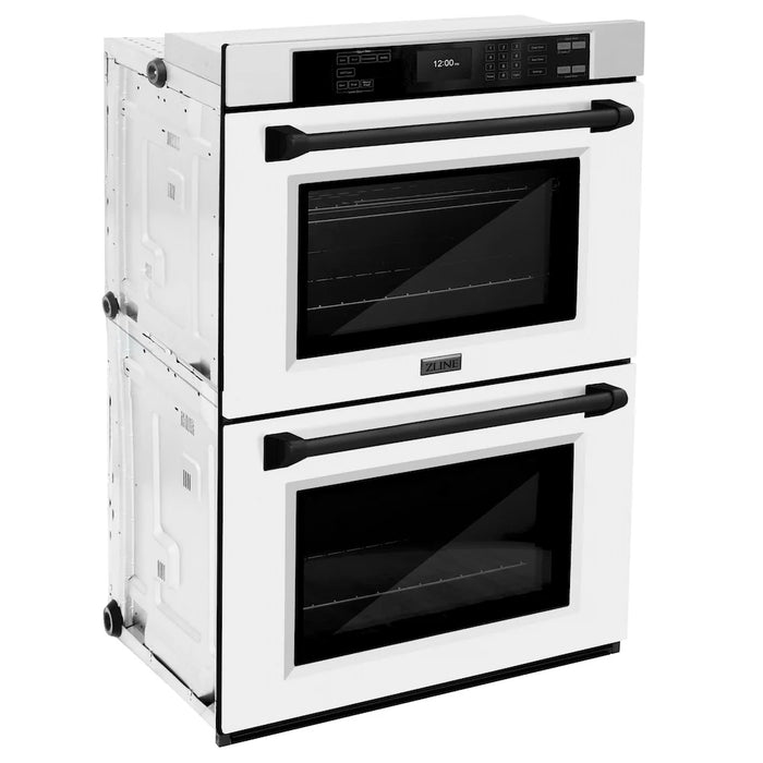 ZLINE 30"Professional True Convection Double Wall Oven, Air Fry, Self Clean, White Matte, Matte Black WADZ-WM-30-MB