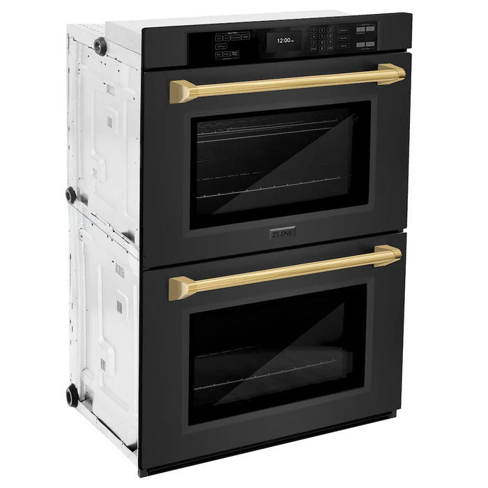 ZLINE 30"Professional True Convection Double Wall Oven, Air Fry, Self Clean Black Stainless Steel, Gold WADBZ-30-G