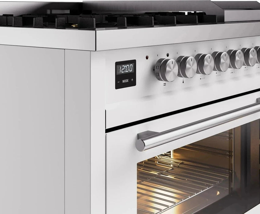 ILVE 48"Professional Plus Dual Fuel Range, White UP48FWMPWH