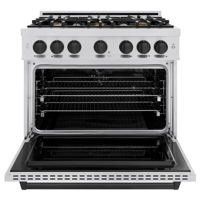 ZLINE 36" Dual Fuel Range, Gas Cooktop, Electric Convection Oven Stainless Steel, Matte Black CDRZ-36-MB