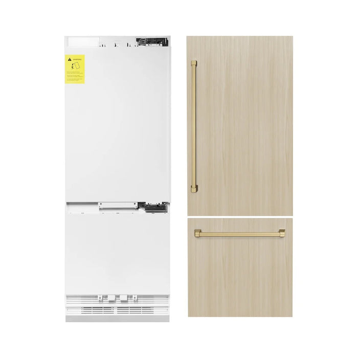 ZLINE Autograph Edition 30" Panel Ready Built-In Bottom Freezer Refrigerator, Water Dispenser, Ice Maker, Accents RBIVZ-30-CB