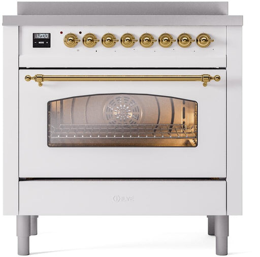 ILVE Nostalgie II 36" Electric Range, White, Brass Trim UPI366NMPWHG ILVE