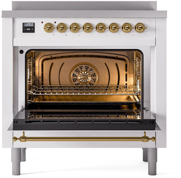 ILVE Nostalgie II 36" Electric Range, White, Brass Trim UPI366NMPWHG ILVE