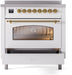 ILVE Nostalgie II 36" Electric Range, White, Brass Trim UPI366NMPWHG ILVE