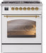 ILVE Nostalgie II 30" Dual Fuel Liquid Propane Range, White, Brass Trim UP30NMPWHGLP ILVE