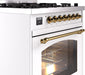 ILVE Nostalgie II 30" Dual Fuel Liquid Propane Range, White, Brass Trim UP30NMPWHGLP ILVE