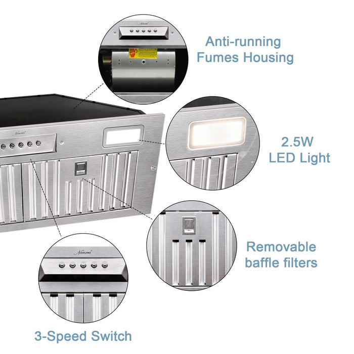 Akicon 30" Stainless Steel Wall Mount Range Hood with 600 CFM Vent Hood - AK-HS30HA-BS