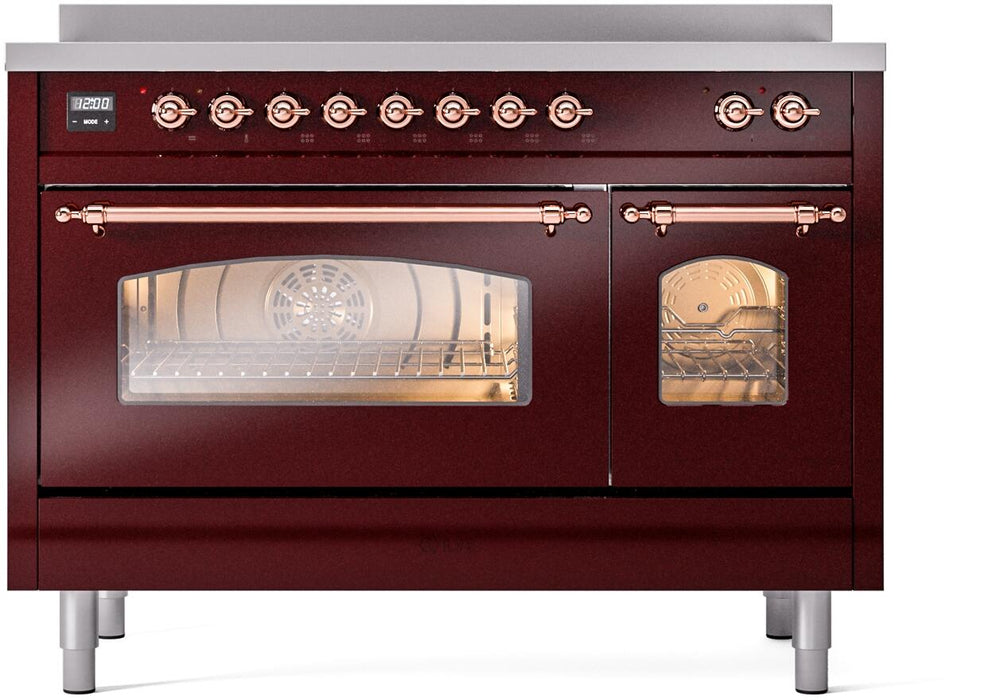 ILVE Nostalgie II 48" Electric Range, Burgundy, Copper Trim UPI486NMPBUP ILVE