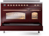 ILVE Nostalgie II 48" Electric Range, Burgundy, Copper Trim UPI486NMPBUP ILVE