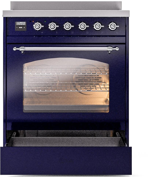 ILVE Nostalgie II 30" Electric Range, Blue Chrome Trim UPI304NMPMBC ILVE