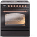 ILVE Nostalgie II 30" Dual Fuel Liquid Propane Range, Glossy Black, Copper Trim UP30NMPBKPLP ILVE