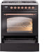 ILVE Nostalgie II 30" Dual Fuel Liquid Propane Range, Glossy Black, Copper Trim UP30NMPBKPLP ILVE