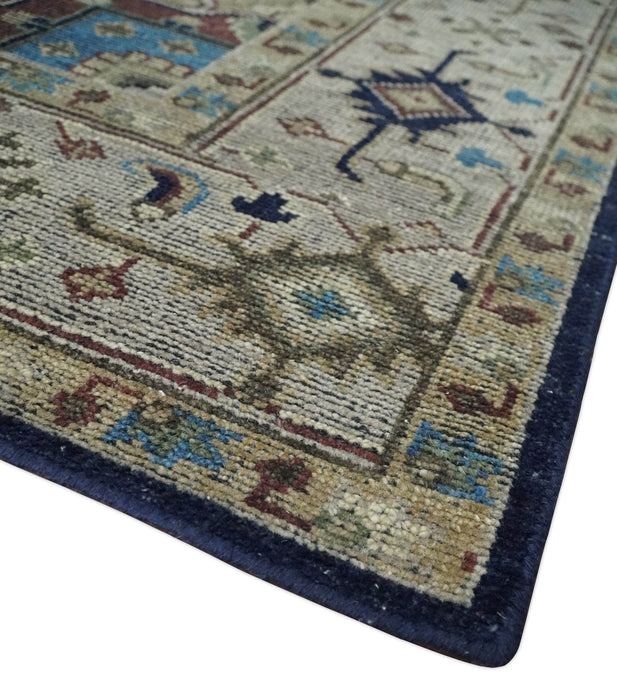 8x10 Antique look Brown, Beige and Blue Traditional Medallion wool Area Rug