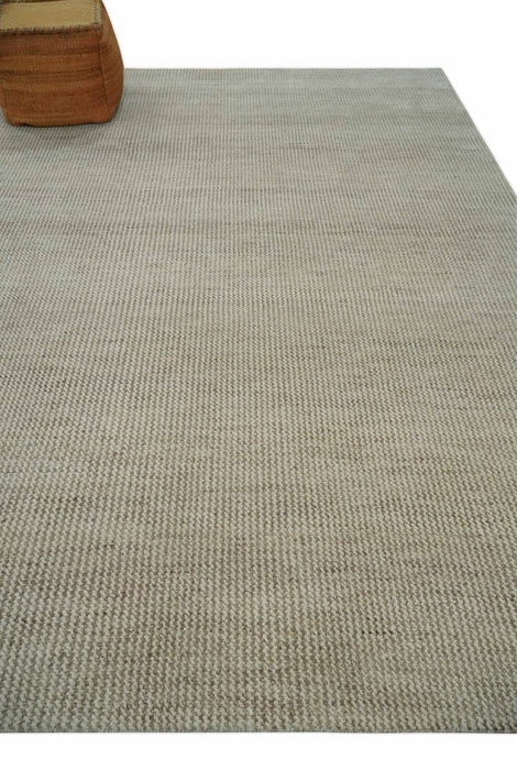 8x10 Beige and Ivory Hand Knotted Rug Contemporary area Rug