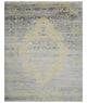 8x10 Beige, Charcoal and Silver Traditional Medallion Hand Knotted Wool and Bamboo Silk Area Rug