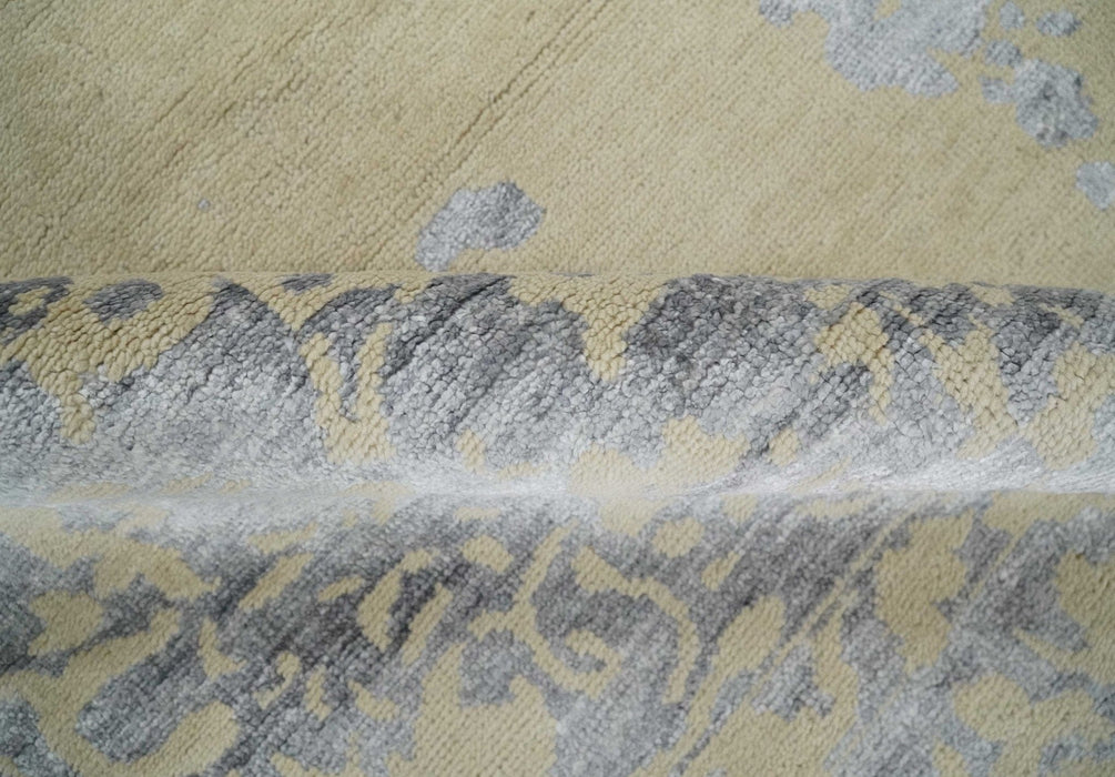 8x10 Beige, Charcoal and Silver Traditional Medallion Hand Knotted Wool and Bamboo Silk Area Rug