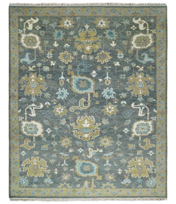 8x10 Beige and Gray Traditional Oushak Hand knotted Oushak Wool Area Rug