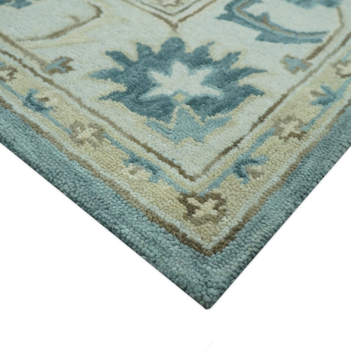 8x10 Blue, Ivory and Beige Hand Tufted Oriental Oushak wool area rug