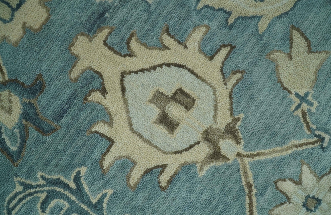 8x10 Blue, Ivory and Beige Hand Tufted Oriental Oushak wool area rug