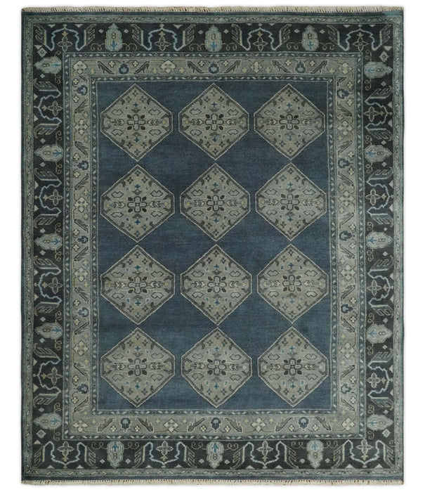 8x10 Gray, Silver and Charcoal Hand knotted Traditional wool Area Rug