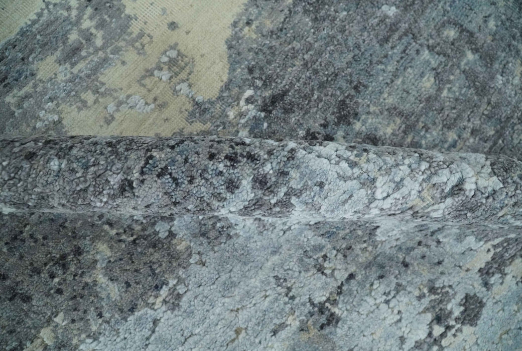 8x10 Charcoal, Beige and Gray Modern Abstract Distressed Finish High Low texture Hand Knotted Rug