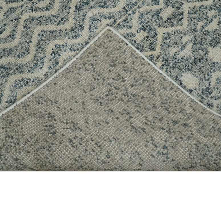 8x10 Hand Knotted Beige, Gray and Blue Modern Contemporary Southwestern Tribal Trellis Recycled Silk Area Rug | OP44
