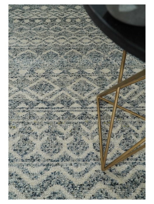 8x10 Hand Knotted Beige, Gray and Blue Modern Contemporary Southwestern Tribal Trellis Recycled Silk Area Rug | OP44