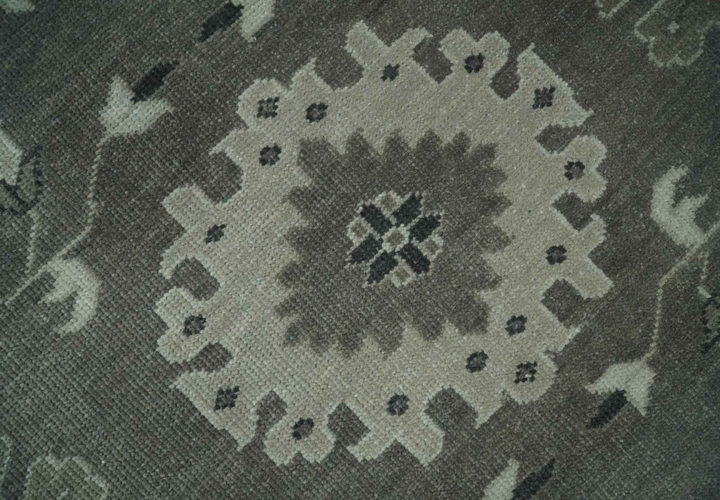 8x10 Hand Knotted Charcoal and Silver Traditional Oushak Wool Rug