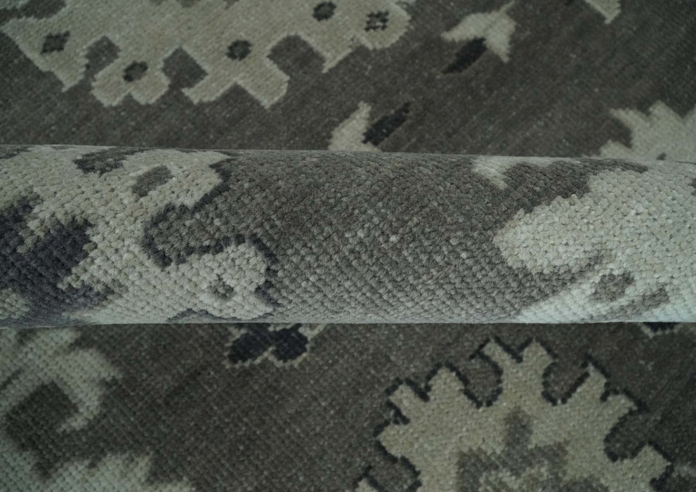 8x10 Hand Knotted Charcoal and Silver Traditional Oushak Wool Rug