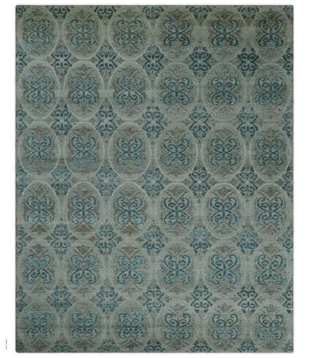 8x10 Hand Knotted Gray, Blue and Brown Modern Contemporary Recycled Silk Area Rug