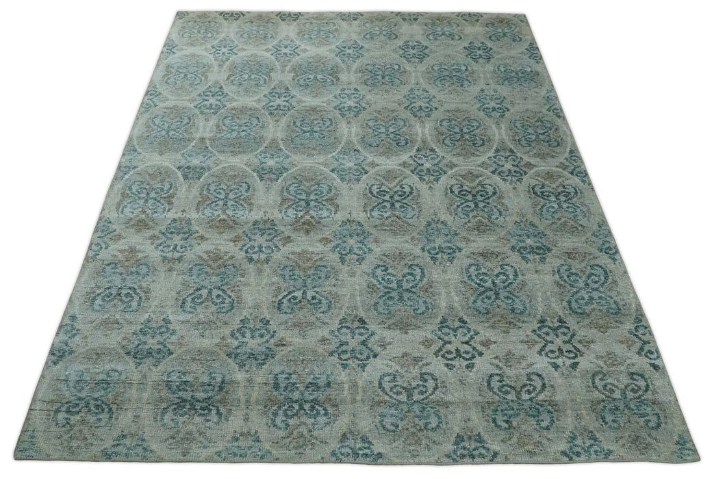 8x10 Hand Knotted Gray, Blue and Brown Modern Contemporary Recycled Silk Area Rug