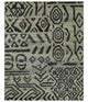 8x10 Hand Knotted Ivory and Charcoal Modern Contemporary Recycled Silk Area Rug