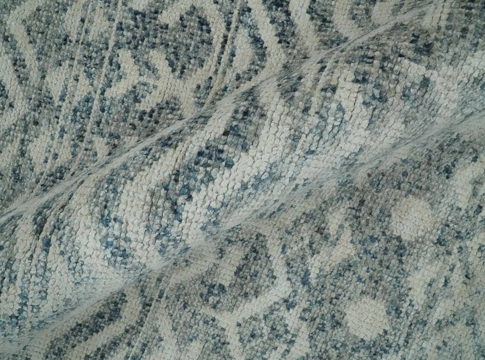8x10 Hand Knotted Ivory, Gray and Blue Modern Contemporary Southwestern Tribal Trellis Recycled Silk Area Rug