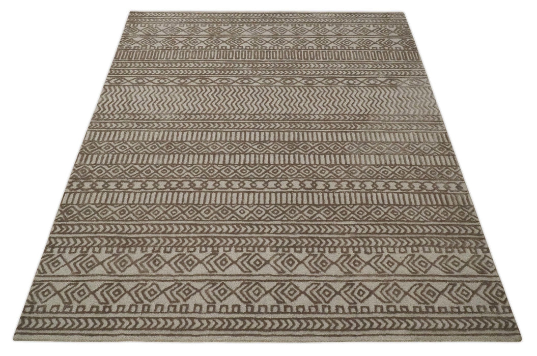 8x10 Hand Tufted Ivory and Bronze Stripes Pattern Rug Multi Size Living Room and Bedroom Rug | TRD6530810S
