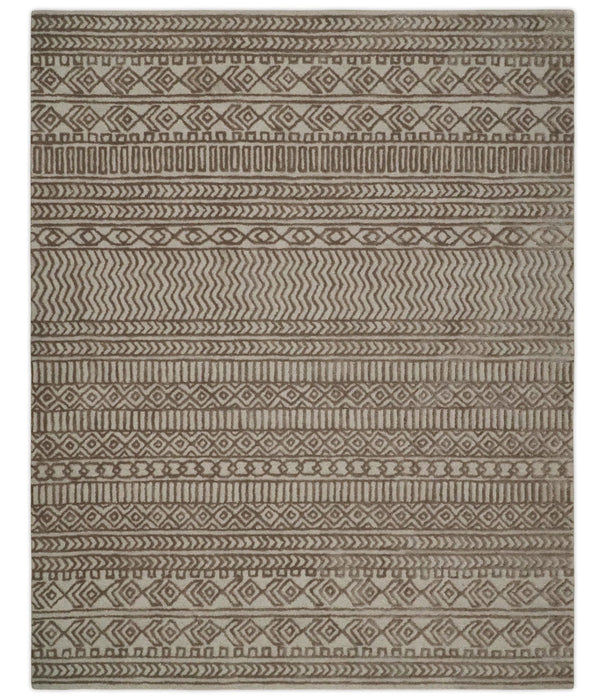 8x10 Hand Tufted Ivory and Bronze Stripes Pattern Rug Multi Size Living Room and Bedroom Rug | TRD6530810S