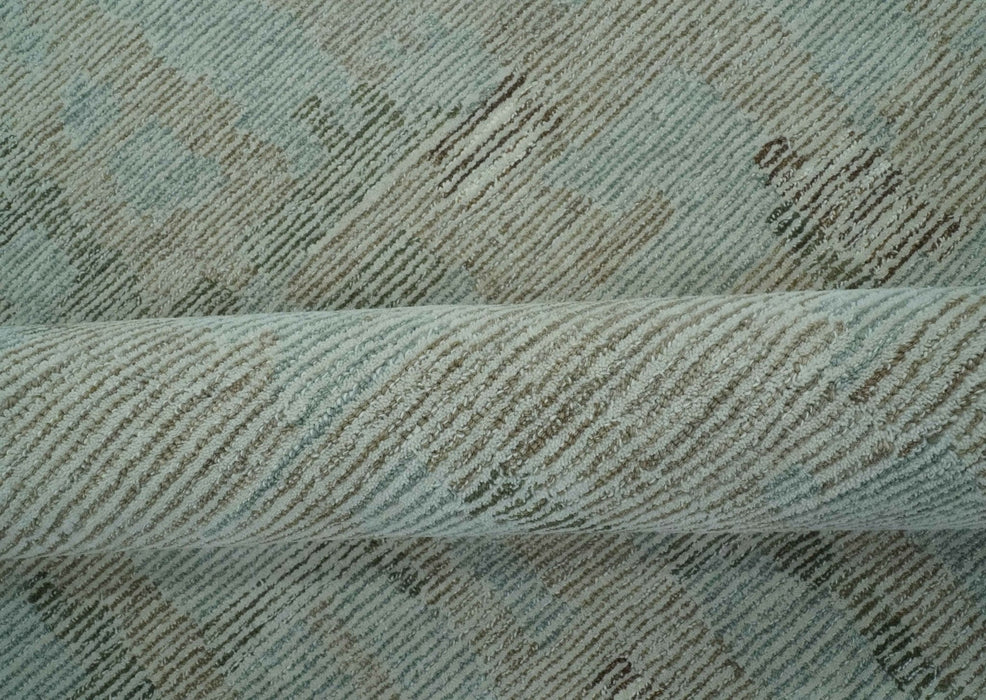 8x10 Modern Abstract Teal, Olive and Ivory Hand Tufted wool area rug