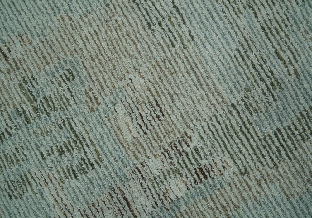 8x10 Modern Abstract Teal, Olive and Ivory Hand Tufted wool area rug