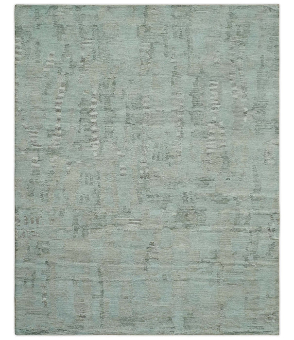 8x10 Modern Abstract Teal, Olive and Ivory Hand Tufted wool area rug