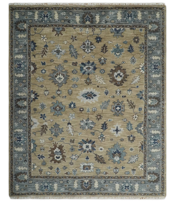 8x10 Traditional Beige and Gray Antique Style Floral Hand knotted Wool Area Rug