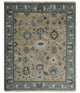 8x10 Traditional Beige and Gray Antique Style Floral Hand knotted Wool Area Rug