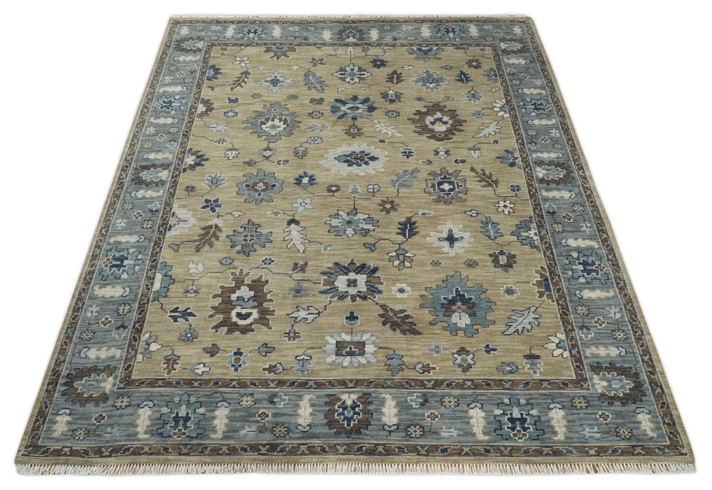 8x10 Traditional Beige and Gray Antique Style Floral Hand knotted Wool Area Rug
